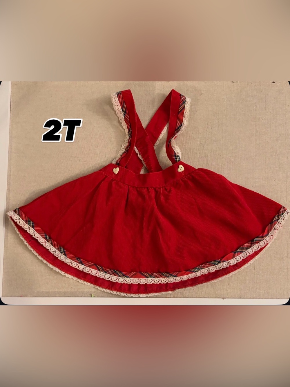 Cute Vintage Red Girls 2T Suspender Skirt